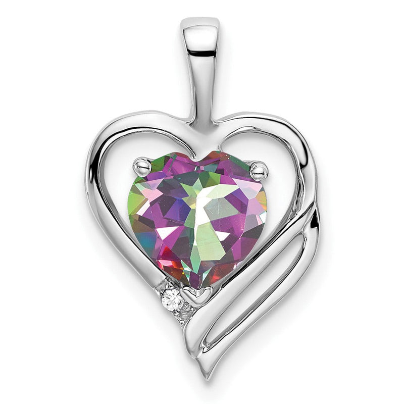 14K Weißgold Herz-Anhänger mit Mystic-Fire-Topas und echten Diamanten