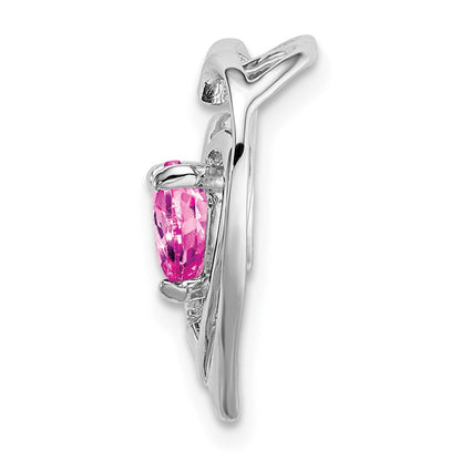 14K Weißgold Anhänger mit gezüchtetem Rosa Saphir und echtem Diamant in Herzform
