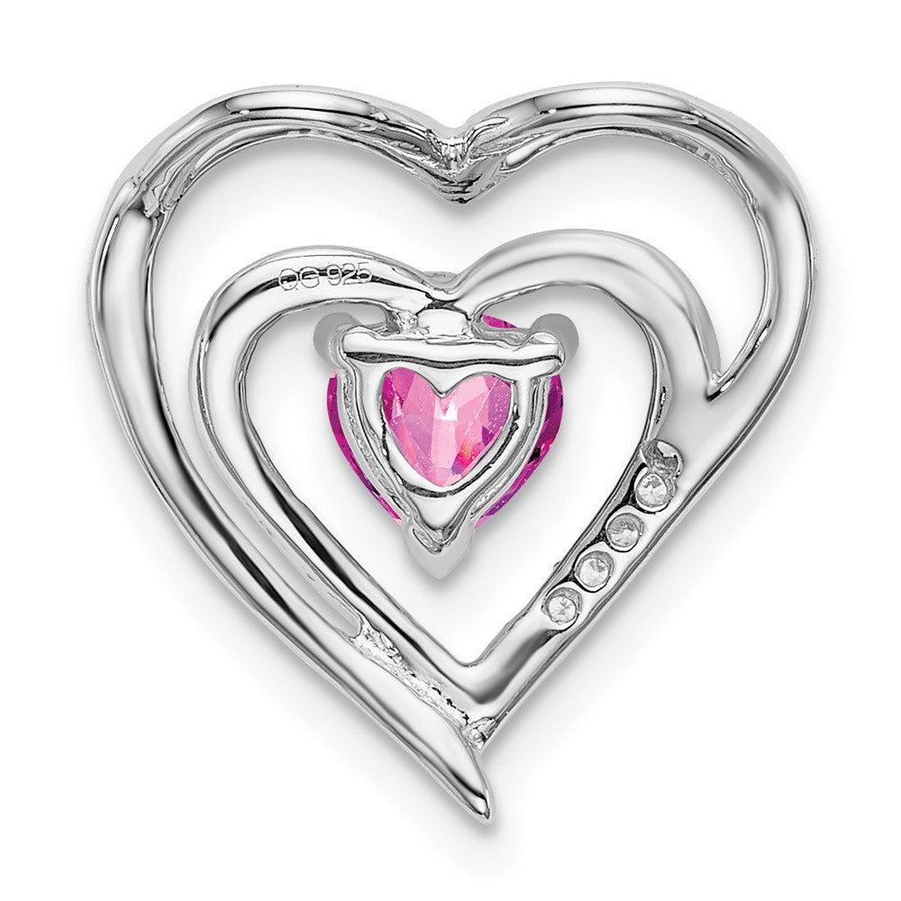 14K Weißgold Anhänger mit gezüchtetem Rosa Saphir und echtem Diamant in Herzform