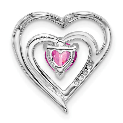 14K Weißgold Anhänger mit gezüchtetem Rosa Saphir und echtem Diamant in Herzform