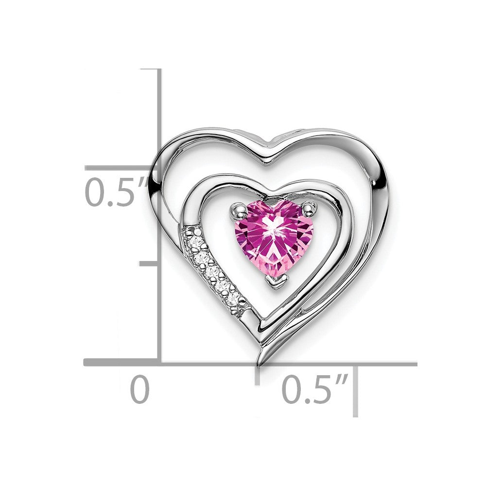 14K Weißgold Anhänger mit gezüchtetem Rosa Saphir und echtem Diamant in Herzform