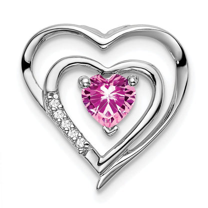 14K Weißgold Anhänger mit gezüchtetem Rosa Saphir und echtem Diamant in Herzform
