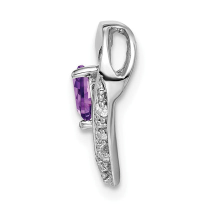 14K Weißgold Herzanhänger mit Amethyst und echtem Diamant