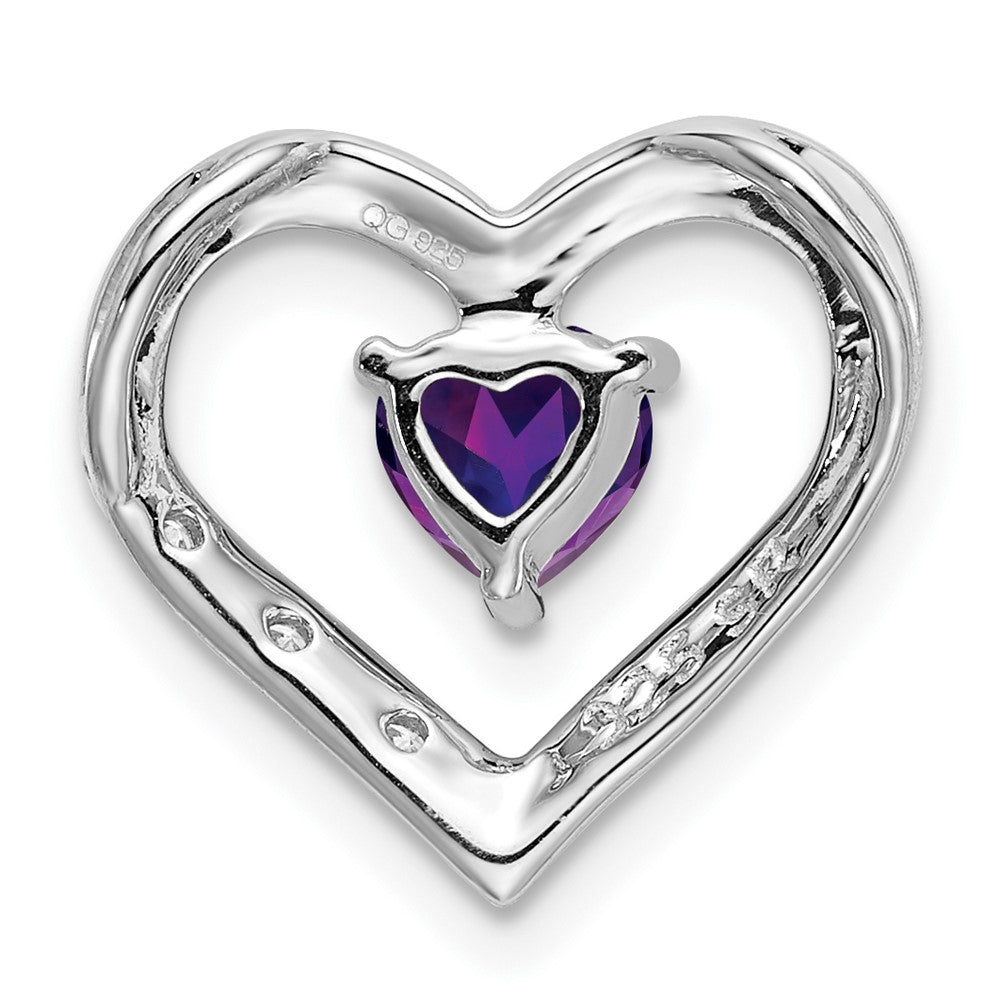 14K Weißgold Herzanhänger mit Amethyst und echtem Diamant