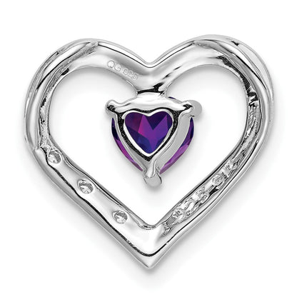 14K Weißgold Herzanhänger mit Amethyst und echtem Diamant
