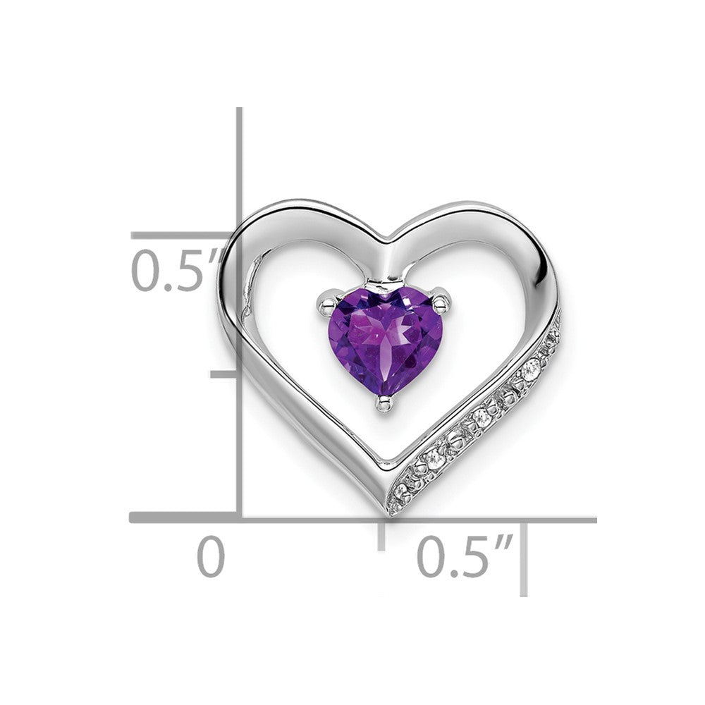 14K Weißgold Herzanhänger mit Amethyst und echtem Diamant