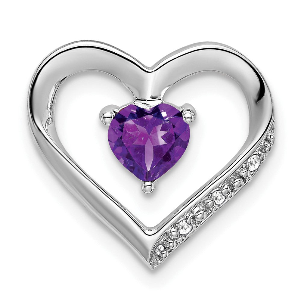 14K Weißgold Herzanhänger mit Amethyst und echtem Diamant