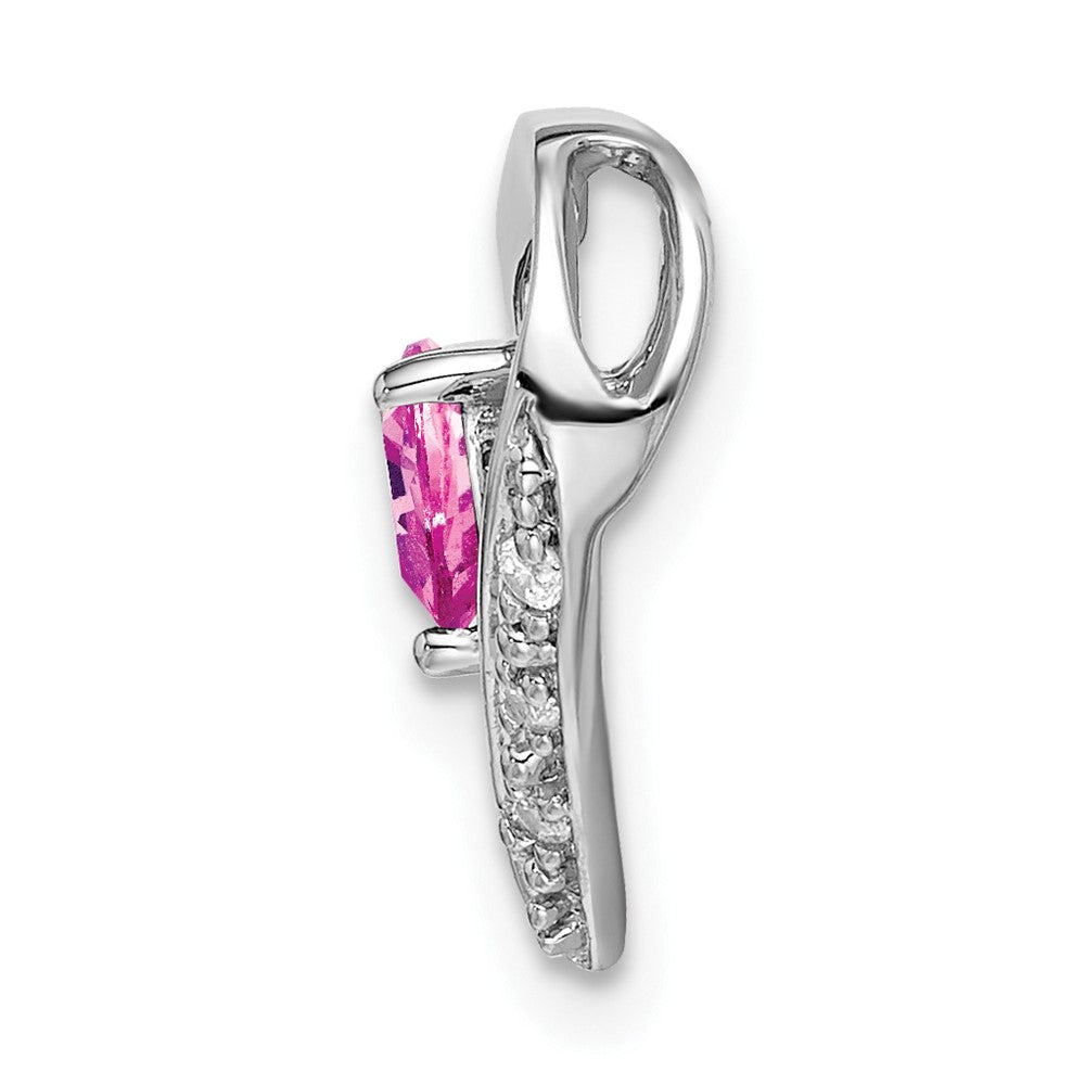 14K Weißgold Herzanhänger mit gezüchtetem Rosa Saphir und echtem Diamant