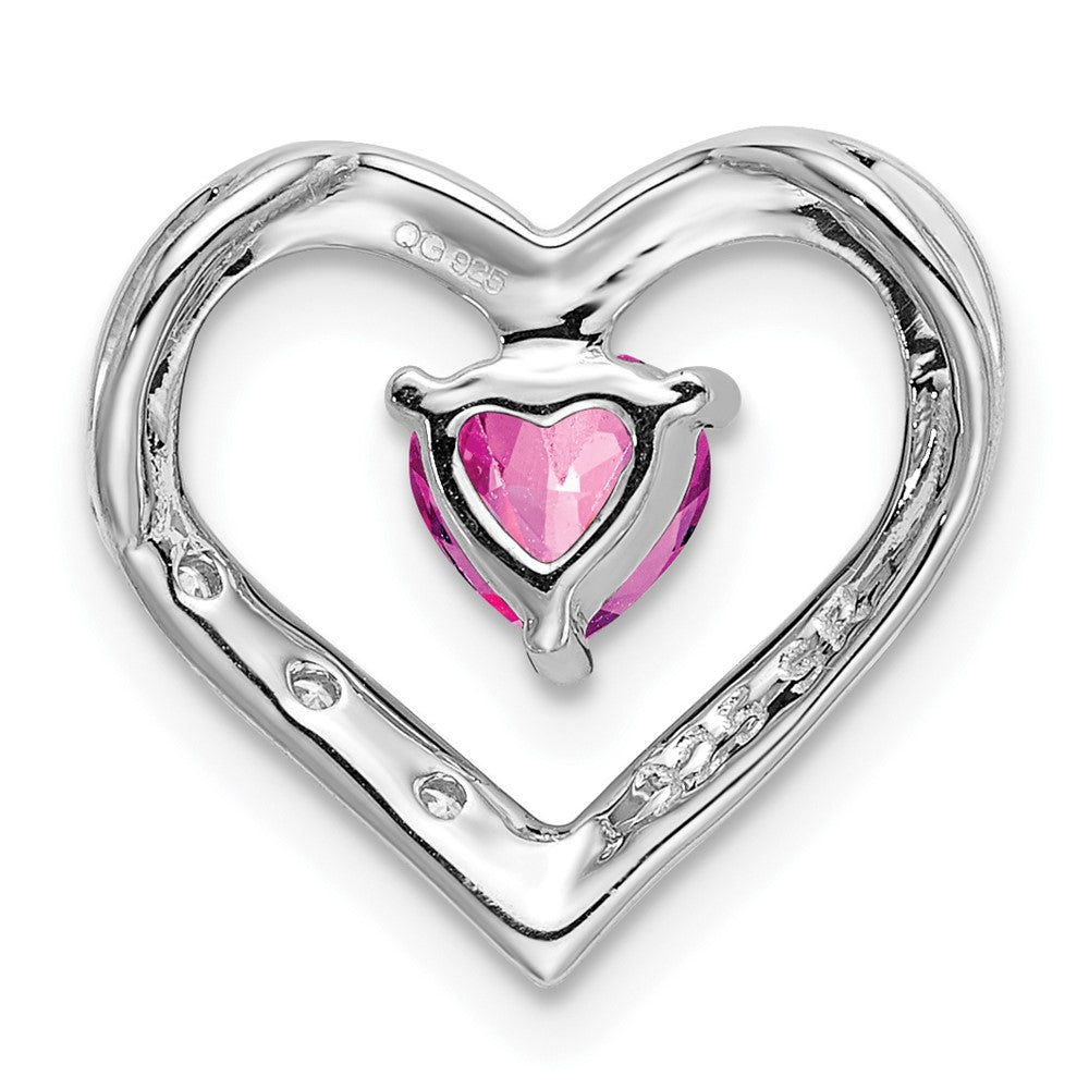 14K Weißgold Herzanhänger mit gezüchtetem Rosa Saphir und echtem Diamant