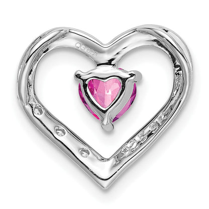 14K Weißgold Herzanhänger mit gezüchtetem Rosa Saphir und echtem Diamant