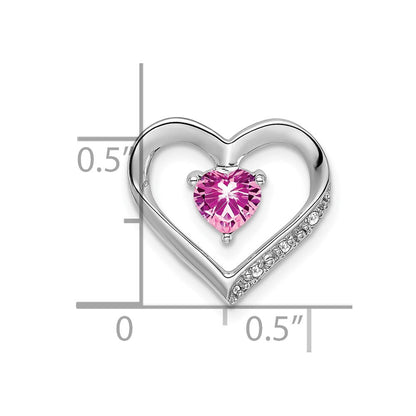 14K Weißgold Herzanhänger mit gezüchtetem Rosa Saphir und echtem Diamant