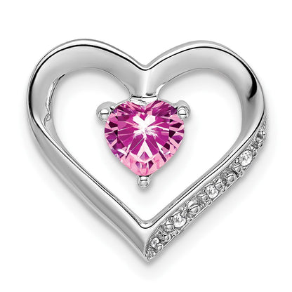 14K Weißgold Herzanhänger mit gezüchtetem Rosa Saphir und echtem Diamant