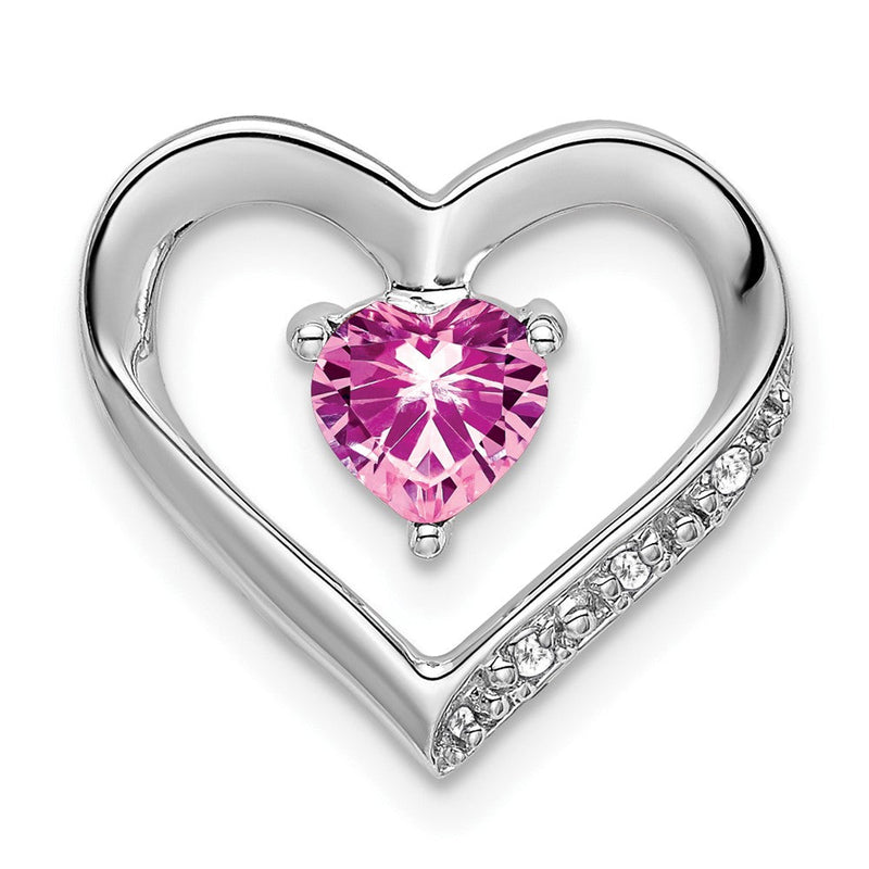 14K Weißgold Herzanhänger mit gezüchtetem Rosa Saphir und echtem Diamant