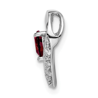 14K Weißgold Herz-Anhänger mit Granat und echtem Diamant