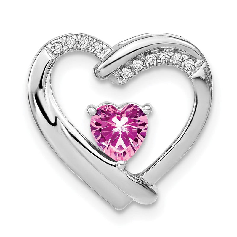 Sterling Silber Anhänger mit synthetischem rosa Saphir und echtem Diamant