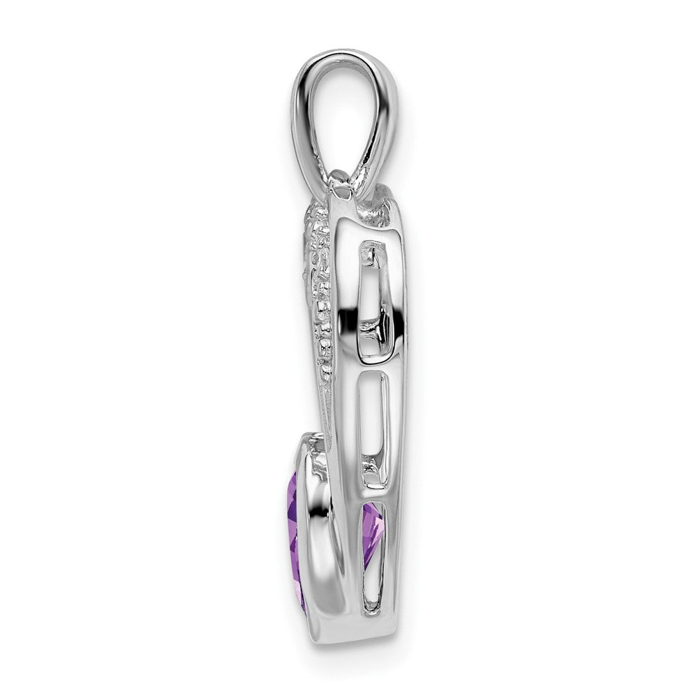 14K Weißgold Herzanhänger mit Amethyst und echtem Diamant