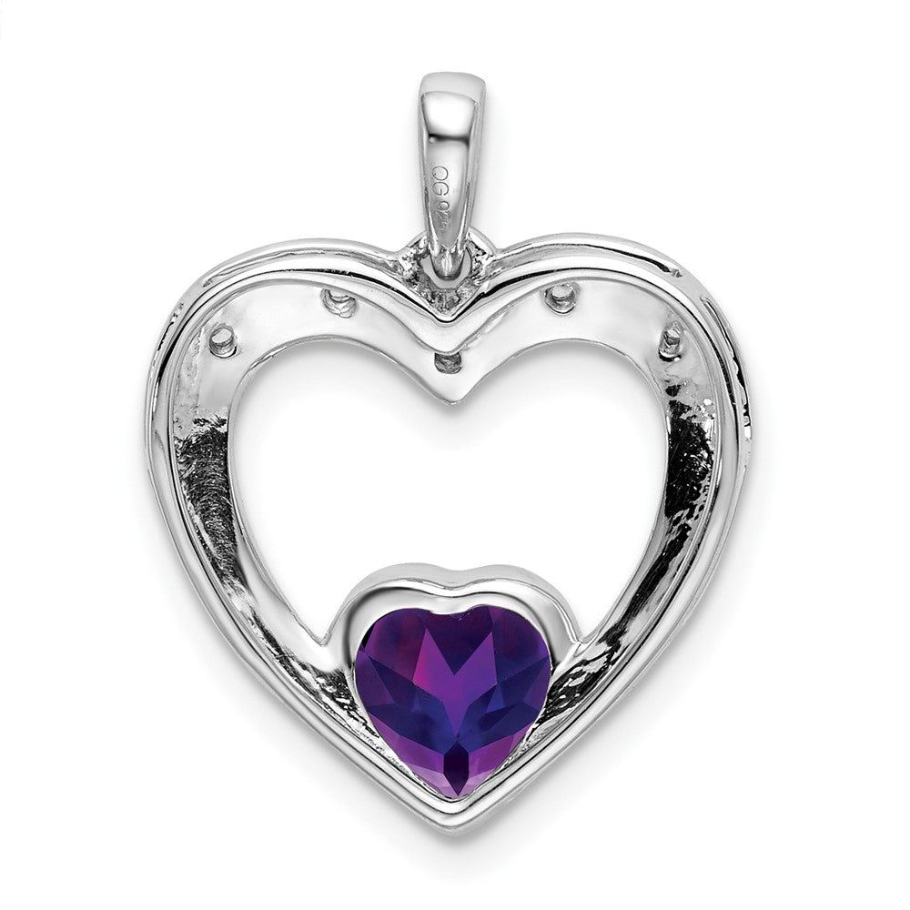 14K Weißgold Herzanhänger mit Amethyst und echtem Diamant