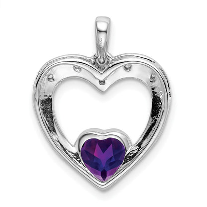 14K Weißgold Herzanhänger mit Amethyst und echtem Diamant