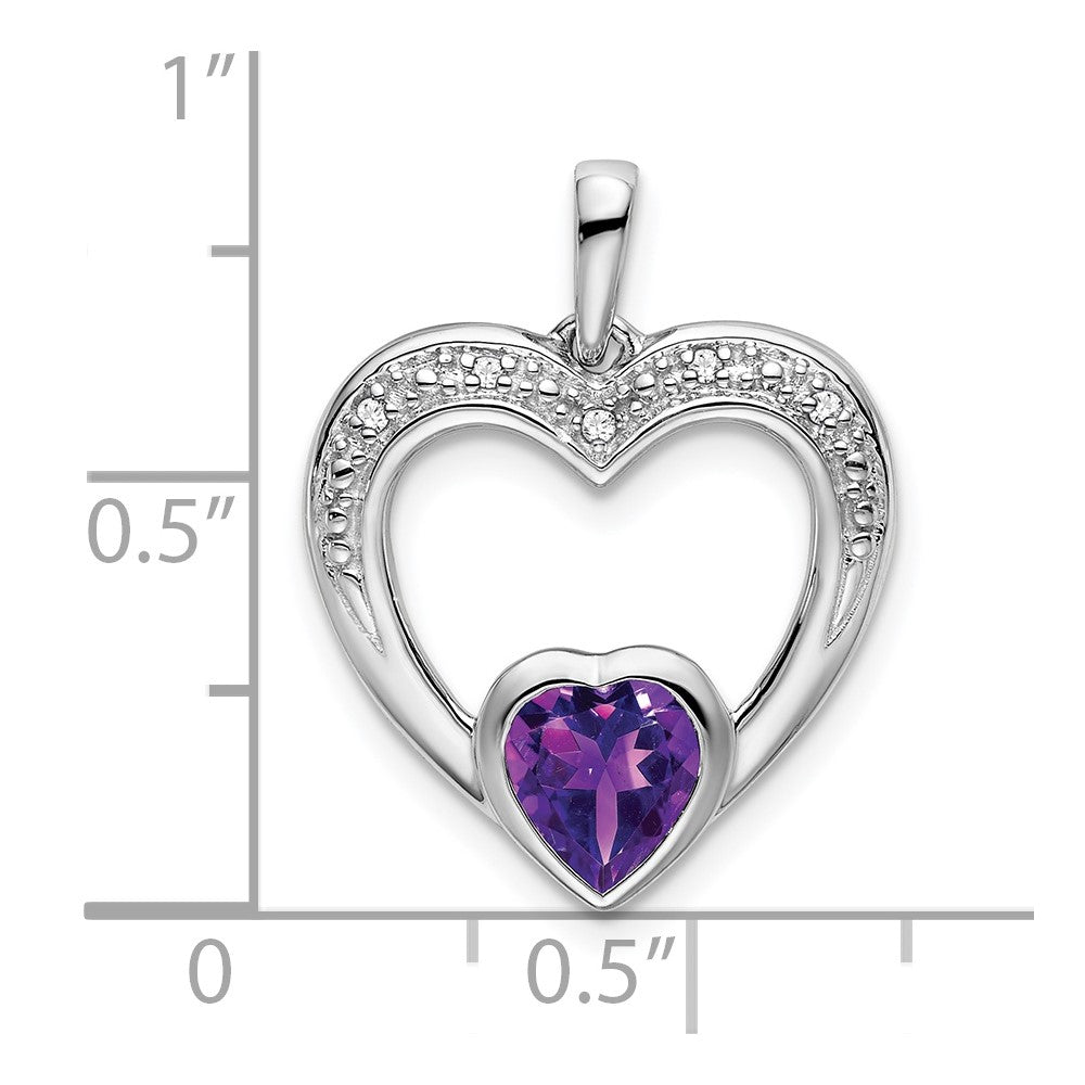 14K Weißgold Herzanhänger mit Amethyst und echtem Diamant