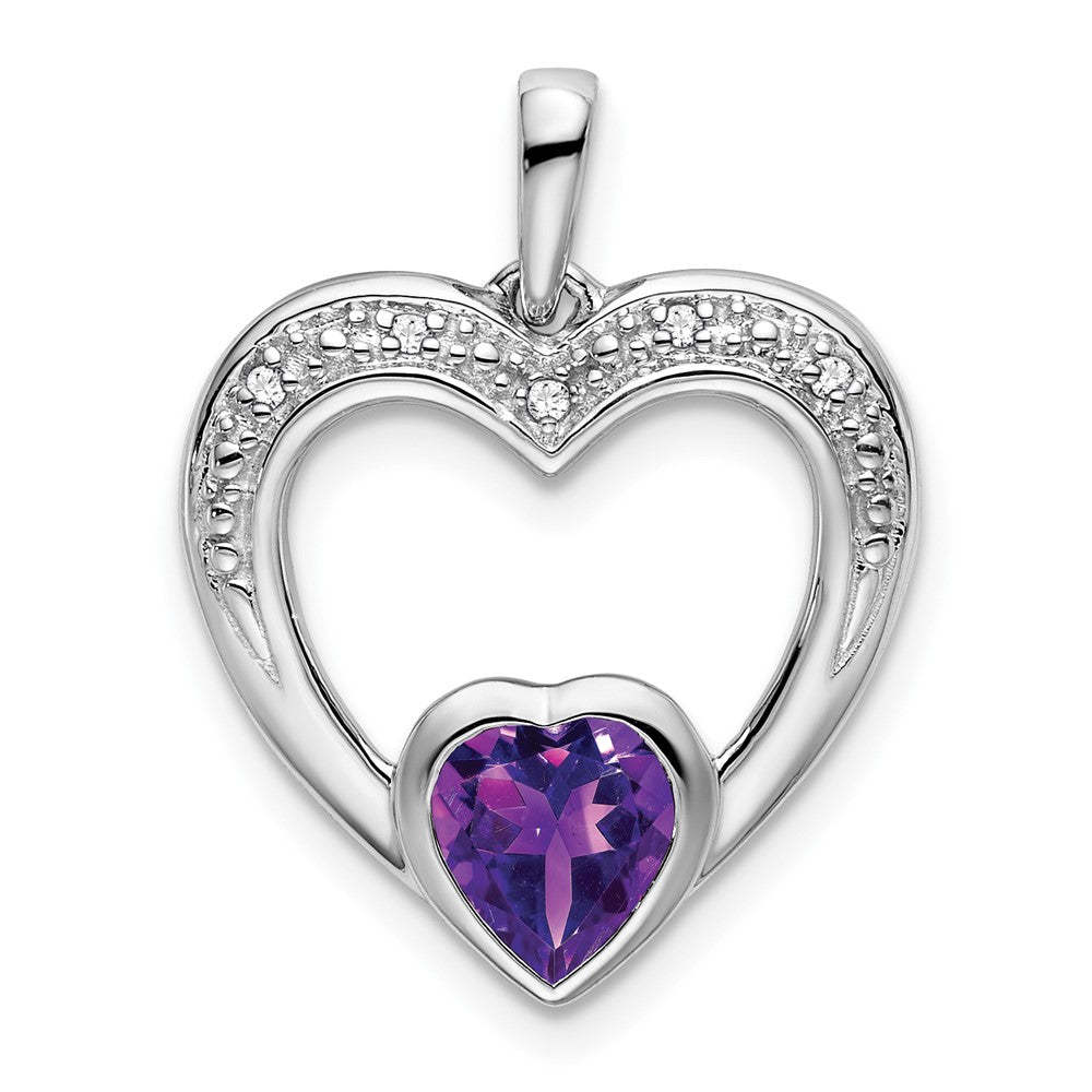 14K Weißgold Herzanhänger mit Amethyst und echtem Diamant