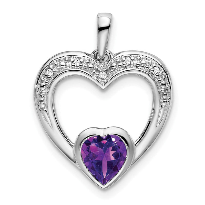 14K Weißgold Herzanhänger mit Amethyst und echtem Diamant