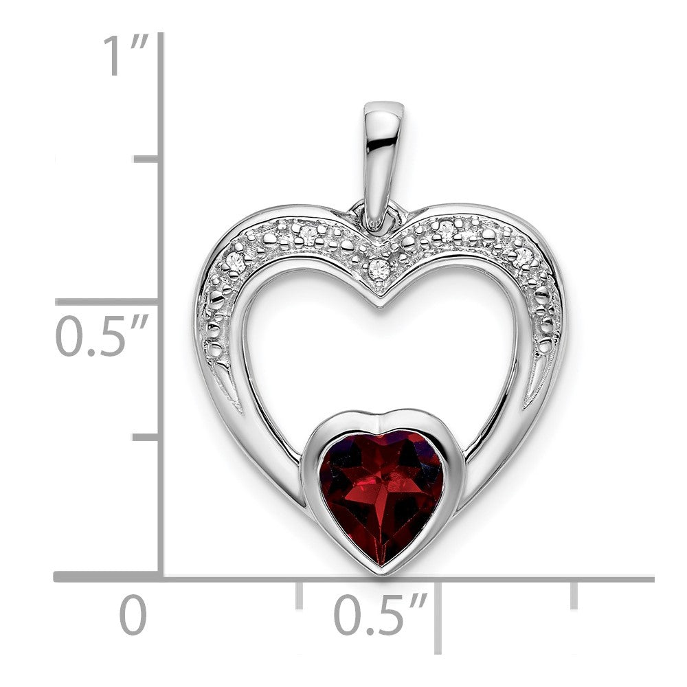 14K Weißgold Anhänger mit Granat und echtem Diamant in Herzform
