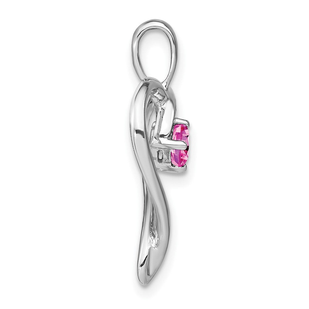 14K Weißgold Herz-Anhänger mit synthetischem rosa Saphir