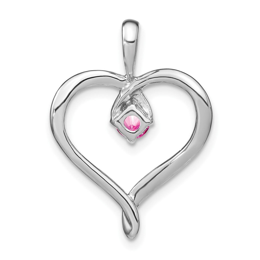 14K Weißgold Herz-Anhänger mit synthetischem rosa Saphir