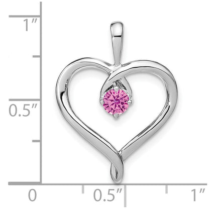 14K Weißgold Herz-Anhänger mit synthetischem rosa Saphir