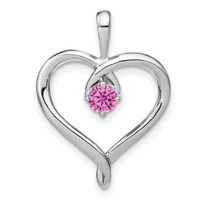 14K Weißgold Herz-Anhänger mit synthetischem rosa Saphir