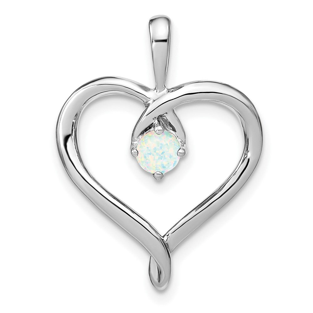 14K Weißgold Herz-Anhänger mit synthetischem Opal