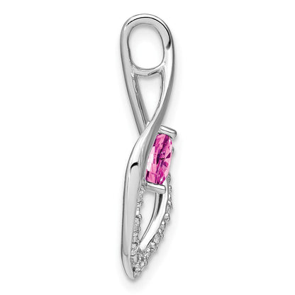 14K Weißgold Anhänger mit synthetischem Rosa Saphir und echtem Diamant