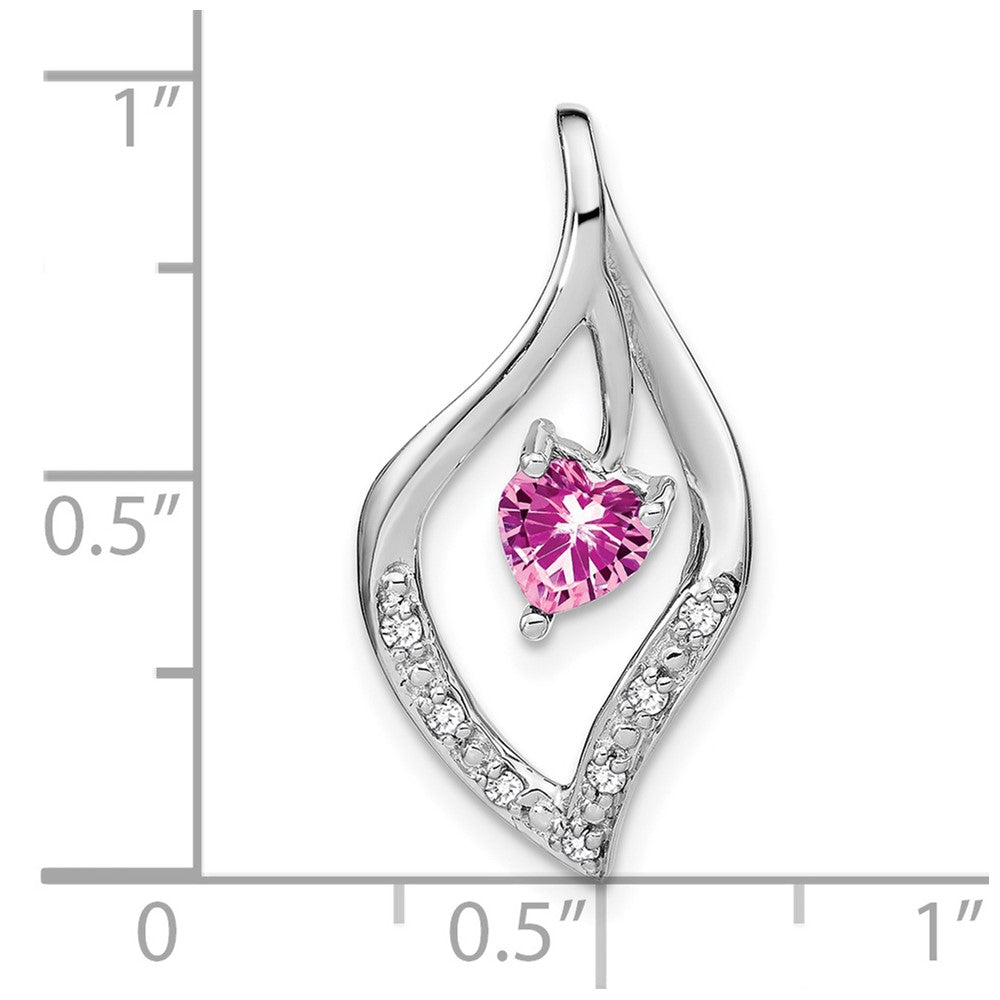 14K Weißgold Anhänger mit synthetischem Rosa Saphir und echtem Diamant