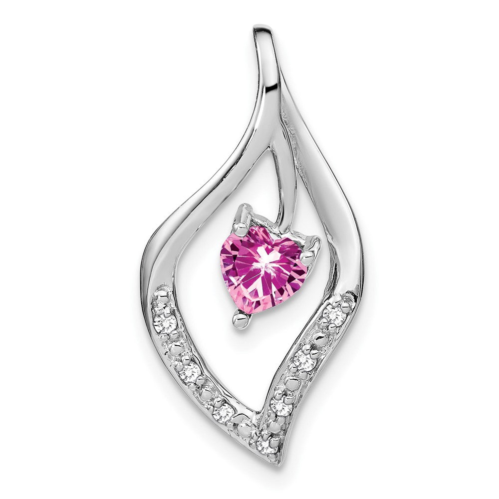 14K Weißgold Anhänger mit synthetischem Rosa Saphir und echtem Diamant