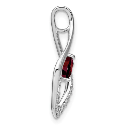 14K Weißgold Anhänger mit Granat und echtem Diamant