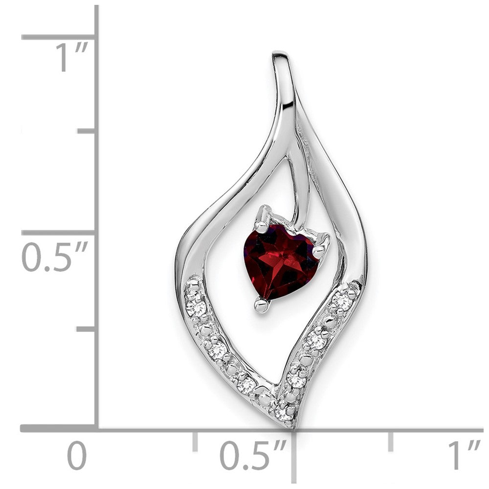 14K Weißgold Anhänger mit Granat und echtem Diamant