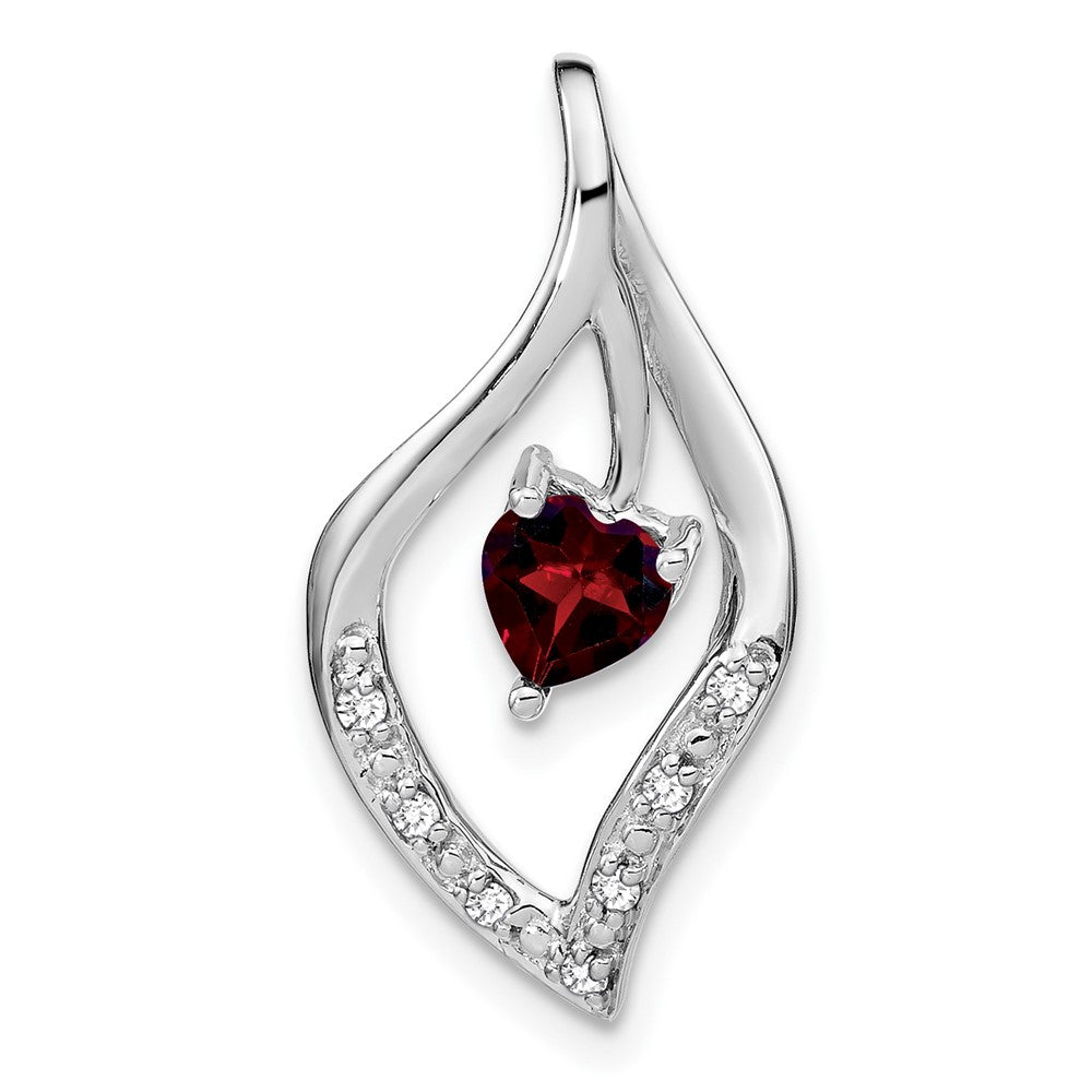 14K Weißgold Anhänger mit Granat und echtem Diamant