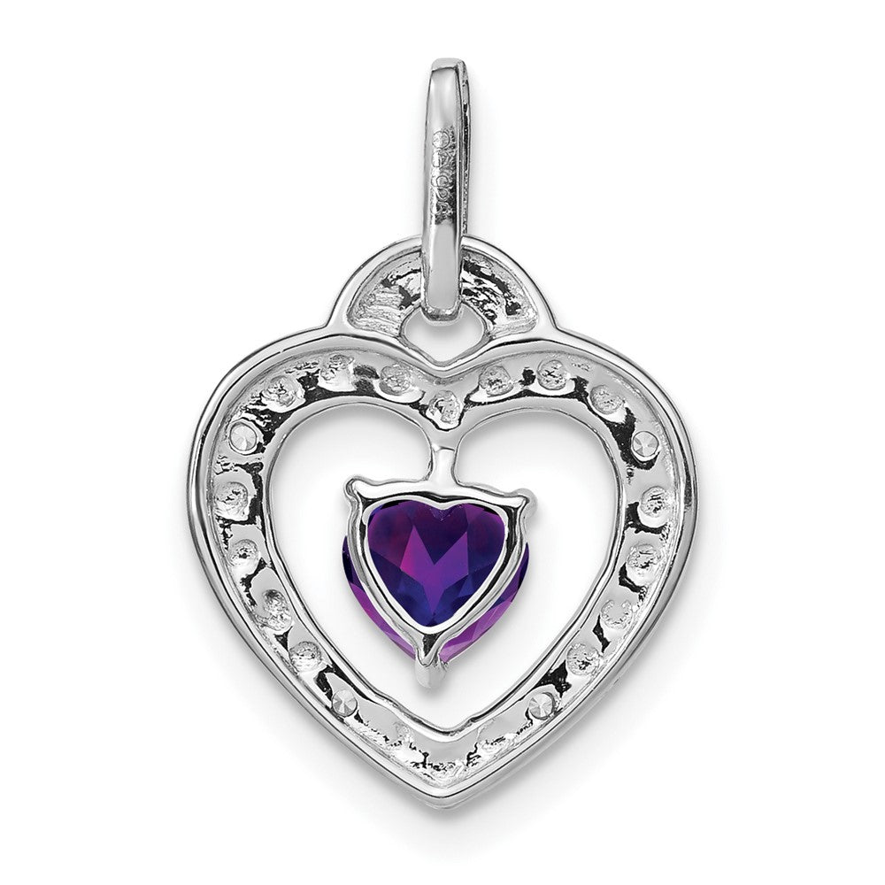 14K Weißgold Herz-Anhänger mit Amethyst und echtem Diamant