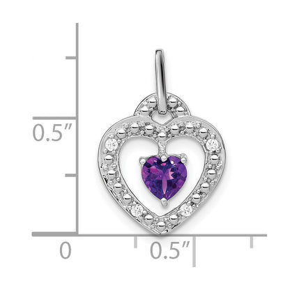14K Weißgold Herz-Anhänger mit Amethyst und echtem Diamant