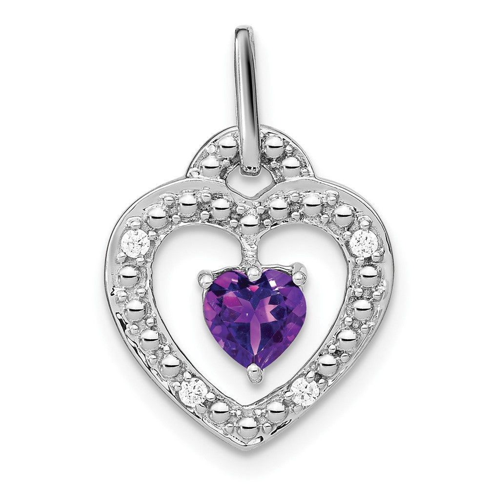 14K Weißgold Herz-Anhänger mit Amethyst und echtem Diamant