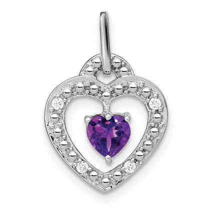 14K Weißgold Herz-Anhänger mit Amethyst und echtem Diamant