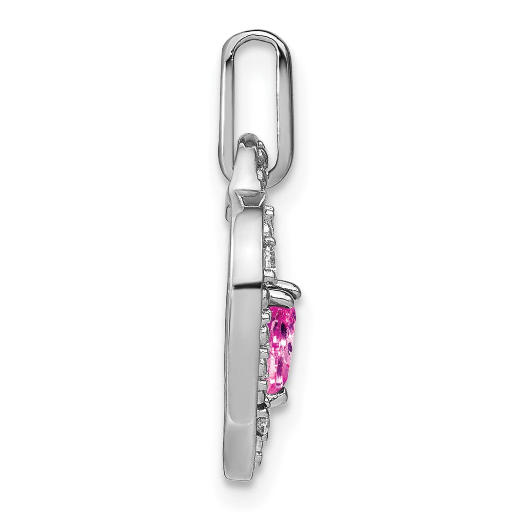 14K Weißgold Herz-Anhänger mit gezüchtetem pinkfarbenem Saphir und echtem Diamant