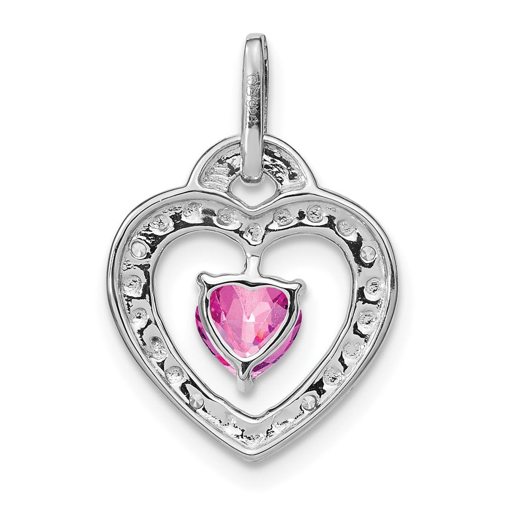 14K Weißgold Herz-Anhänger mit gezüchtetem pinkfarbenem Saphir und echtem Diamant
