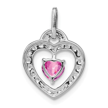 14K Weißgold Herz-Anhänger mit gezüchtetem pinkfarbenem Saphir und echtem Diamant