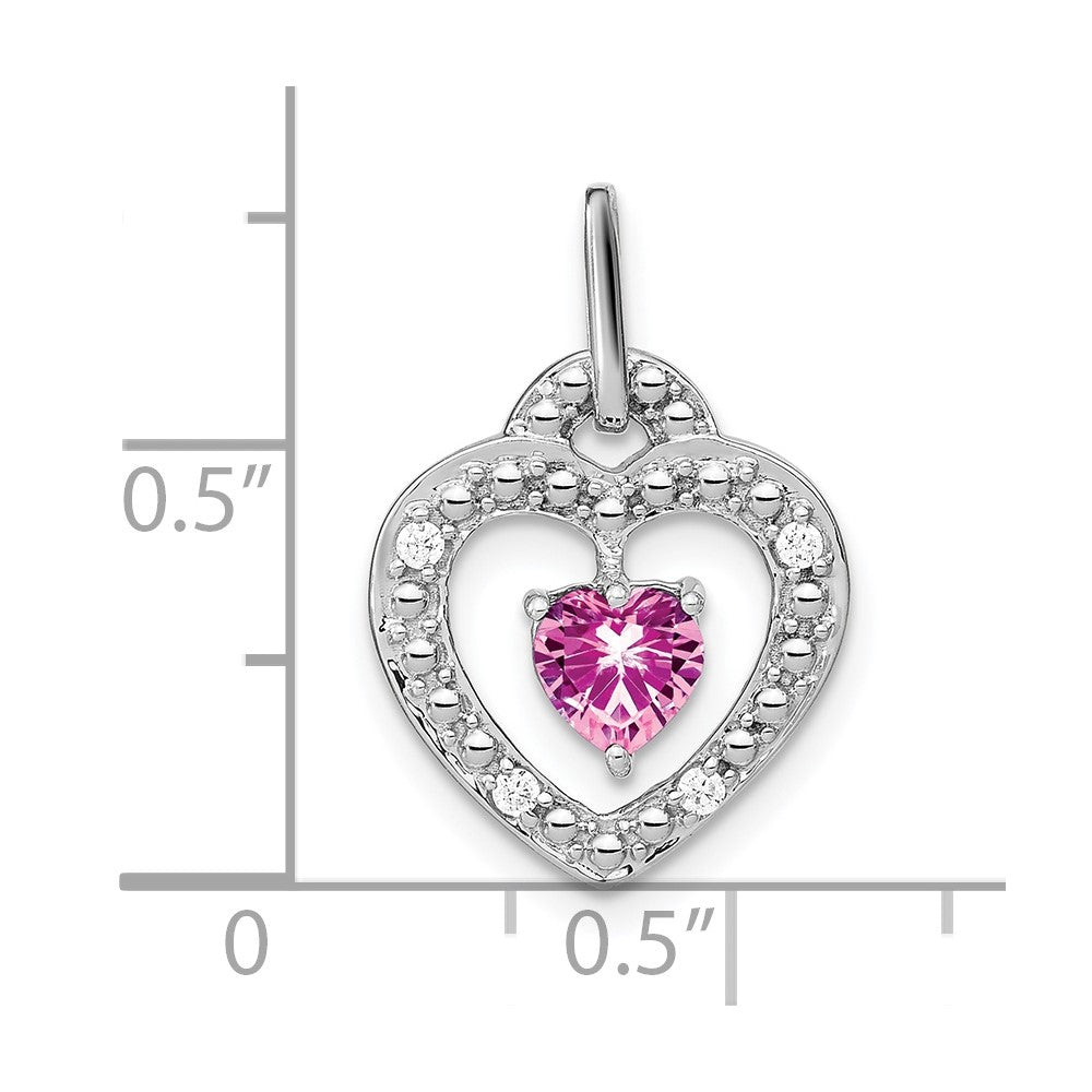 14K Weißgold Herz-Anhänger mit gezüchtetem pinkfarbenem Saphir und echtem Diamant