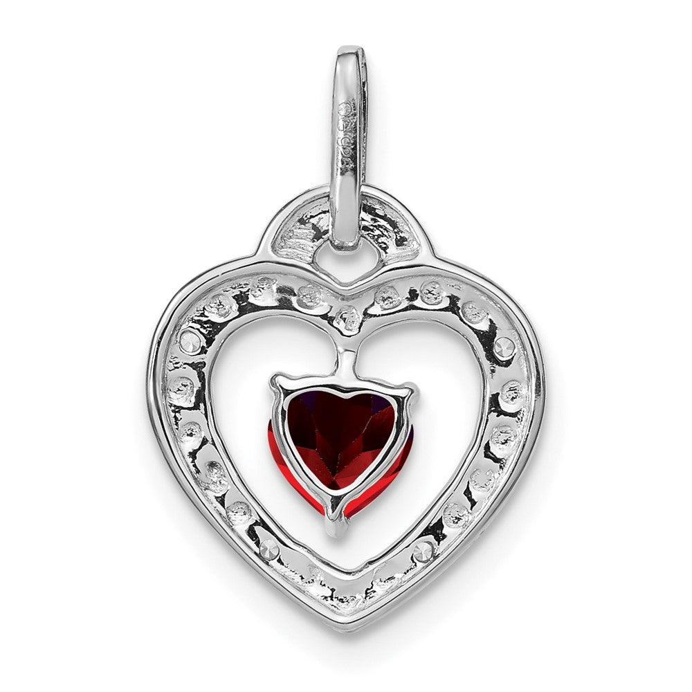 14K Weißgold Anhänger mit Granat und echtem Diamant in Herzform
