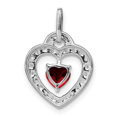 14K Weißgold Anhänger mit Granat und echtem Diamant in Herzform