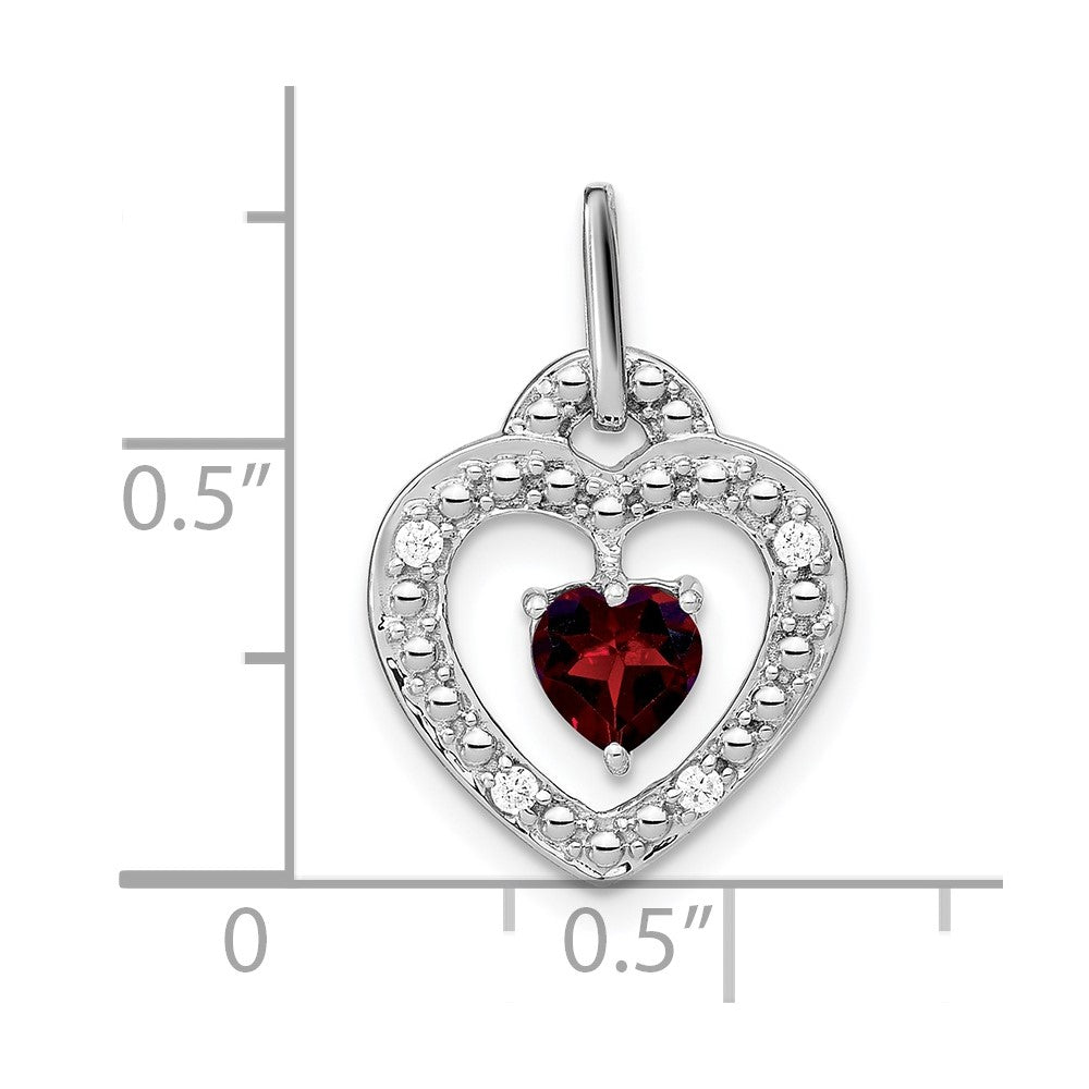 14K Weißgold Anhänger mit Granat und echtem Diamant in Herzform