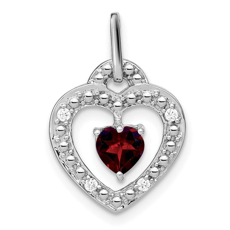 14K Weißgold Anhänger mit Granat und echtem Diamant in Herzform