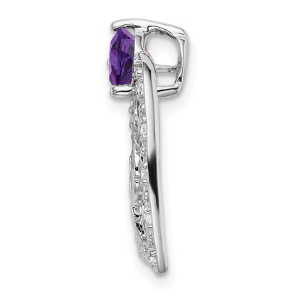 14K Weißgold Amethyst- und Echtdiamant-Herzanhänger „MOM“
